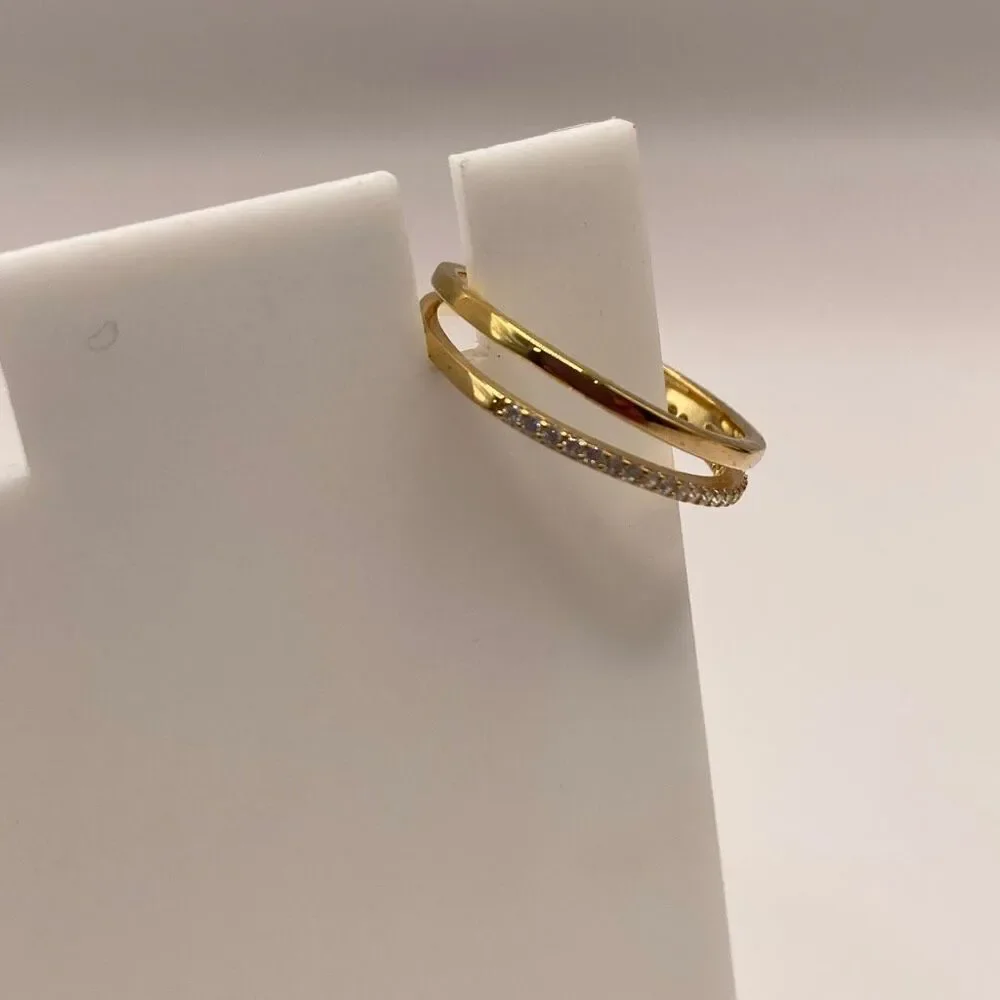 Size 6 Gold Tone CZ Micro Pavé Criss Cross Bypass Ring Elegant